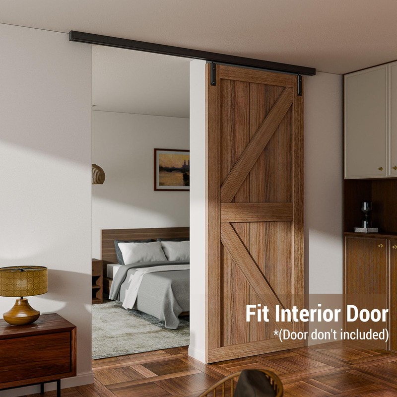 6.6FT Ceiling Mount Box Rail Barn Door Hardware Heavy Duty