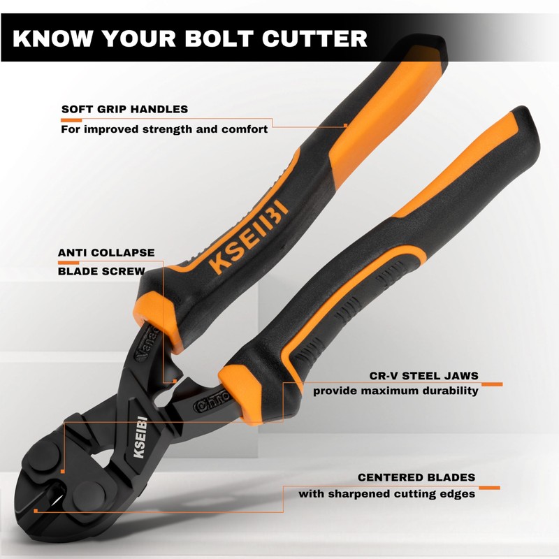 KSEIBI 8-Inch Mini Bolt Cutters Heavy Duty - Compact Bolt