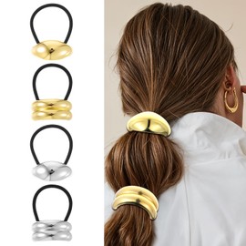 4pcs Ponytails Hair Cuffs Geometric Design Silver Gold Metal Hair Tie For Thick Hairs Elegant Gold Hairs Accessories For Ponytails Cuffs No Damage Styling Accessories