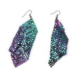 HENGYID Women's Trendy Long Drop Dangle Earrings with Metal Mesh Grid and Sequin Tassels, One Size, Alloy Steel, No Gemstone