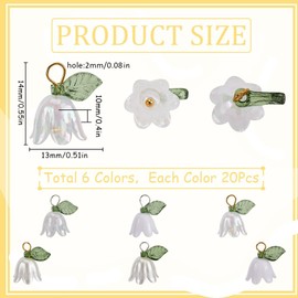 SUNNYCLUE 1 Box 120Pcs Lily Flower Charm White Lily Charms Acrylic Small Spring Floral Bell Leaves Lilies of The Valley Pendant Charm for Jewellery Making Charms Pendants Necklaces Supplies DIY Crafts