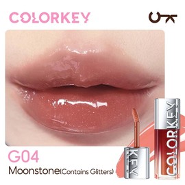 COLORKEY 3D Plump Oil Lip Gloss, High-shine Finish, Lip Tint, Moisturizing, Non-Sticky, Clear and Natural, Glassy Shine (G04 Moonstone(Contains Glitters), 3ml)