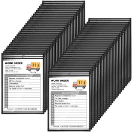 Yunsailing 80 Pack Dry Erase Pockets Job Ticket Holders Reusable Dry Erase Shop Holder Clear Order Ticket Sleeve Plastic Sleet Protectors Pocket for Teacher Work Classroom Office Organization, Black