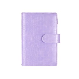A6 6 Ring Budget Binder - Crocodile Pattern Leather Notebook Binder, Small Refillable Planner Cover with Magnetic Buckle, Purple