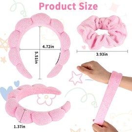 Hautpflege-Stirnband und Armbänder, 6 Stück, Blasen-Haarband und Handgelenkbänder, für Damen und Mädchen, Handtuch für Gesichtswäsche, Make-up (Rosa und Weiß)