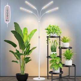 Kullsinss Grow Lights for Indoor Plants, 4-Head Full Specturm Plant Grow Light with 4/8/12/16H Timer, 3 Color Modes, 5 Brightness, 24-68.7in Height Adjustable Floor Growing Lamp for Tall Large Plants