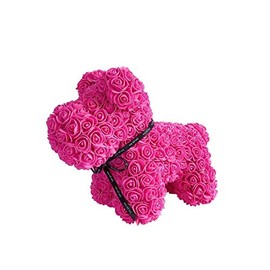 OOKi-Rose Dog-Rose Dog for Valentines 17" Luxury Rose Dog,Rose Bear Teddy Bear Rose Artificial Rose Love Flowers Romantic for Anniversary Christmas Valentines Birthday (Fuchsia)
