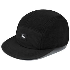 CLAPE 5 Panel Winter Baseball Cap Men Women Warm Wool Trucker Cap Flat Brim Snapback Cap Adjustable Camp Cap Full Cap UV Protection Shield Cap, ADTB1-Black