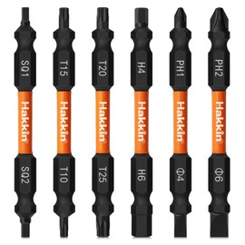 Hakkin 6Pcs Double Ended Screwdriver Bit Set S2 Steel Impact Tough PH2 Screwdriver Bit 75mm Magnetic Impact Driver Bit Torx Bit Roberston Square Bit PH2 PH1 SL6 SL4 SQ1 SQ2 T10 T15 T20 T25 H4 H6