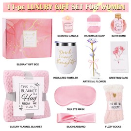 Birthday Gifts for Women Self Care Gifts Get Well Soon Gifts, Rose Relaxing Spa Gifts Basket Care Package, Luxury Flannel Blanket, Unique Xmas Gifts Idea for Christmas Mom Her Best Friends Sister Wife
