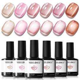 Modelones Cat Eye Gel Nail Polish, 6 Colors Nude Gel Polish Pink Glitter Brown with Magnet Sparkle Galaxy Series Nail Gel Polish Kit Soak Off Led Nail Art Manicure Salon DIY Gifts