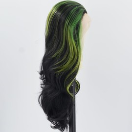 ZHYWIGS Green Black Long Synthetic Lace Front Wig for Women (Green Black)