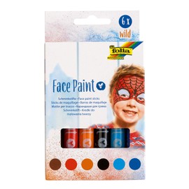 folia 380602 Face Paint Wild Make-Up Pens, 6 Assorted Colours for Children, Dermatologically Tested, Smudge-Proof, Washable with Soap and Water, Ideal for Carnival, Fancy Dress and Theatre