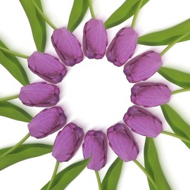 SSKOI 12pcs Artificial Fake Flowers Real-Touch Tulip for Home Kitchen Table Centerpiece Wedding Engagement Office Decorations Valentine’s Day Birthday Gifts