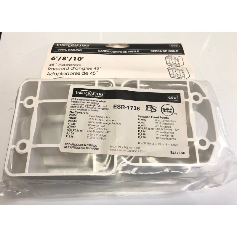 YardCrafters Vinyl Fence 45 DEGREE ADAPTERS FOR LINE CONNECTORS