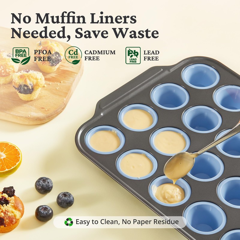 BRONYPRO Silicone Mini Muffin Pan with Metal Frame, Egg Bite