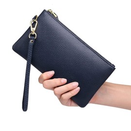 Tapp Collections Women's Wristlet Clutch Slim Leather Wallet RFID Blocking Pouch - Dark Blue