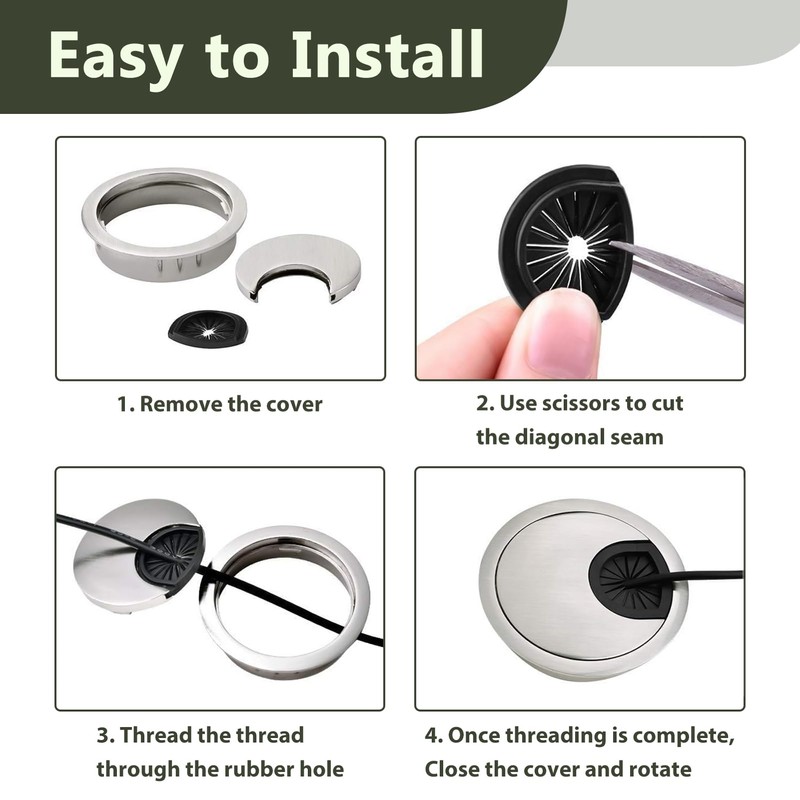 4 Pcs Desk Grommet Kit, Cable Hole Cover, Computer Desktop