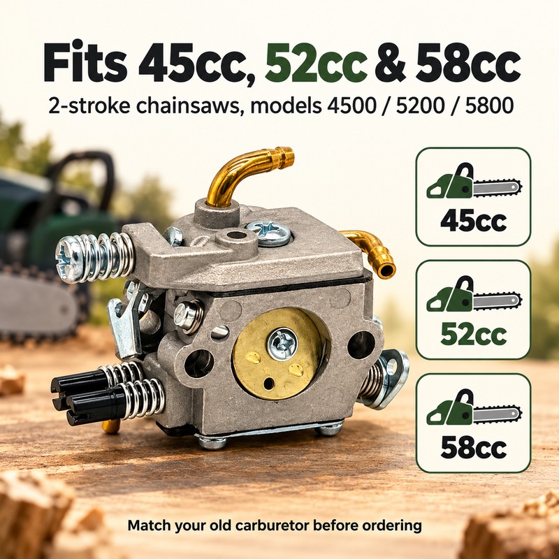 52cc Chainsaw Carburetor – 2-Stroke Replacement Carb with Copper Elbow
