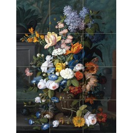 Flowers by Severin Roesen Tile Mural Kitchen Bathroom Wall Backsplash Behind Stove Range Sink Splashback 3x4 4.25" Ceramic, Matte