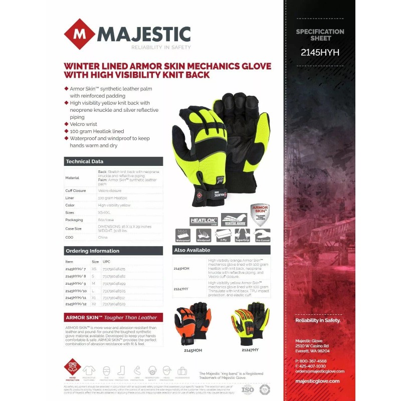 Majestic® (Waterproof) Winter Hawk Insulated Mechanics Gloves 2145HYH - L