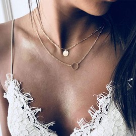 Aluinn Gold Layered Necklace Fashion Sequins Hollow Circle Necklace Chain Women's Choker Lock Necklace