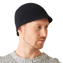 CHARM Mens Kufi Beanie Hat - Brimmed Skull Cap Cotton Chemo Billed Hats Black