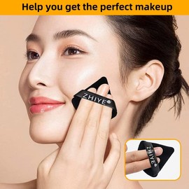 ZHIYE 6pcs Triangle Powder Puffs, Reusable Face Makeup Puff, Multifunctional Facial Makeup Tool Wet, Dry Dual-Use Makeup Sponge for BB CC Cream Liquid Foundation(BLack)