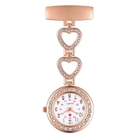 Silverora Nurse Watch Love Cubic Zirconia Heart Nurse Watch Quartz Clip-on Pocket Watches for Doctor Medical Watch Paramedic Gift Rose Gold
