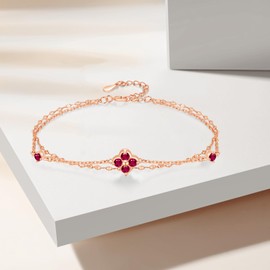 PHNIBIRD Clover Bracelet 925 Sterling Silver Dainty Love Friendship Birthstone Bracelet Lucky Four-Leaf Clover Jewellery for Women and Girls, 16 + 3 cm, Sterling Silver, Cubic Zirconia