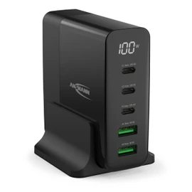 ANSMANN 5-Port USB Charger with up to 140 W/Power Delivery and Quick Charge 3.0 Charger with Intelligent Charging Control/Ideal for Smartphone, Tablet, Table Fan, LED Devices, etc.