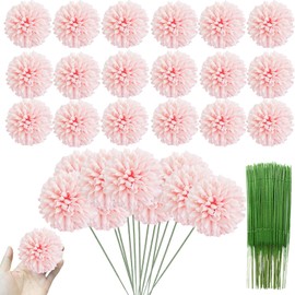 HinyoCo 30 Pcs Artificial Chrysanthemums Heads Ball Flowers，Silk Chrysanthemum Ball Bouquet White Bouquets Hydrangea for Home Office Coffee House Parties and Wedding (Light Pink)