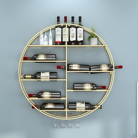 ILWorkTLs Round Wall Mounted Wine Rack,Wine Display Rack,Hanging Wine Bottle Holder for Home Bar Dining Room Kitchen,Gold