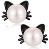 Black Earrings for Women Cat Pearl Earrings Silver Cat Earrings