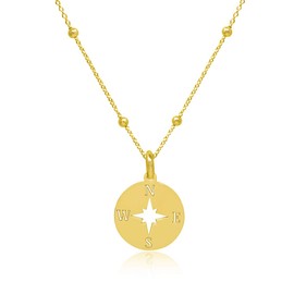 WANDA PLATA Compass Necklace Pendant for Young Girls Women Real 925 Silver Gold-Plated Fashion Jewellery Compass Necklace 40 cm Length, Silver