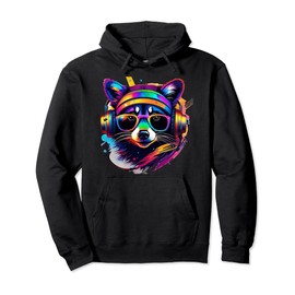 Rave Festival Essential Psychedelic Raccoon EDM Dancing Pullover Hoodie