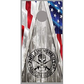 Lets Print Big American Flag 2nd Amendment Gray Wood Design Cornhole Board Decal Wraps