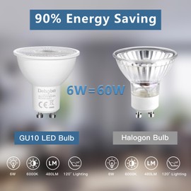 Dehobo GU10 LED Cool White Light Bulb, LED Bulbs Light Spot Cool White Lamp 6 W 6000 K 480 Lumen Replaces 60 W Halogen Bulb, 120° Beam Angle Spotlight, Not Dimmable LED, Pack of 6