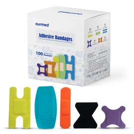Ourmed Flexible Fabric Bandages with Non-Stick Pad, Latex Free, Rainbow Colors Adhesive Bandage First Aid Wound Care for Cuts, Scrapes, Blisters, Assorted Sizes, 100 Count, HSA FSA Eligible | ourmed