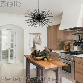 ZIRALIO 29" Vintage Black Sputnik Chandelier 9-Lights Large Starburst Chandelier with Adjust Rod Rustic Solid Metal Sputnik Satellite Chandeliers for Dining Room, Kitchen, Living Room, Foyer, E12