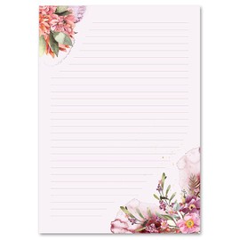 20-pc. Complete Set Flowers & Petals, Flower TIME 10 Sheets of Stationery Paper + 10 Matching envelopes DIN Long windowless