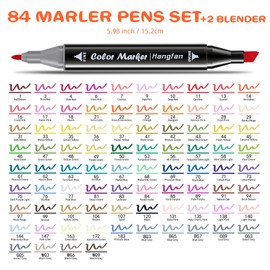 Alcohol,84 Colors Dual Tip Coloring Markers for Adults,Markers for Adults,Give 1 White Highlighter,1 Tracing Pen,Coloring Illustrations Sketch Drawing Painting Card Making(Black Pen Container)