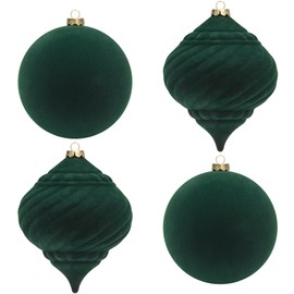 Pack of 4 15 cm Christmas Baubles Plastic Large XXL Velvet Green Christmas Tree Baubles for Christmas Tree Decorations (Velvet, Green)