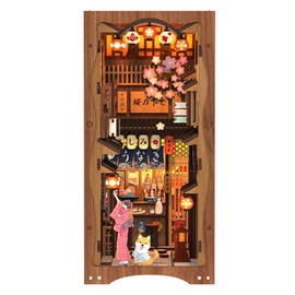 CUTEBEE DIY Book Nook Kit - DIY Miniature House Kit with Furniture and LED Light, 3D Puzzle Wooden Bookends, Model Kits for Adults to Build (Under The Sakura Tree)