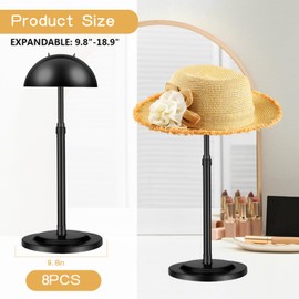 Geegoods 8 Pcs Adjustable Wig Stand, 9.8"-18.9" Height Expandable Wig Head Holder, Sturdy Wig Hat Display Stand for Styling Drying Travel Storage (Black)