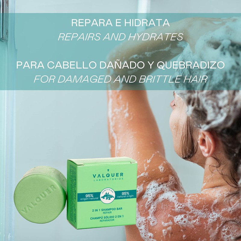 Valquer Shampoo sólido 2 en 1 reparador (champú y acondicionador).