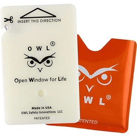 OWL The Only Flat Car Window Glass Breaker & Seatbelt Cutter Card Emergency Escape Rescue Hammer Safety Life Saving Crash Survival Kit 2-in-1 Tool - Made in USA (Orange)