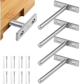 YEYIT 4 Pcs Floating Shelf Fixings 5 Inch Galvanized Solid Steel Hidden Blind Support, Heavy Duty Floating Shelf Brackets for Wall Mounted Backdrop Concealed Wall Shelf Wood Shelves(Silver)