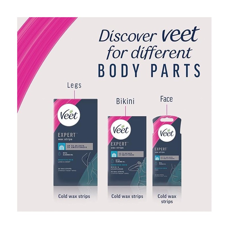 Veet Expert Legs & Body Cold Wax Strips, Sensitive Skin,