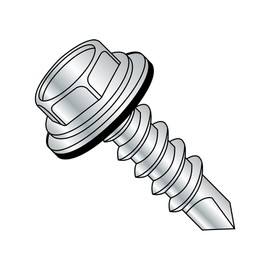 Small Parts 1020KWN Steel Self-Drilling Screw, Zinc Plated Finish, Sealing Hex Washer Head With EPDM Washer, Hex Drive, #3 Drill Point, #10-16 Thread Size, 1-1/4" Length (Pack of 50)